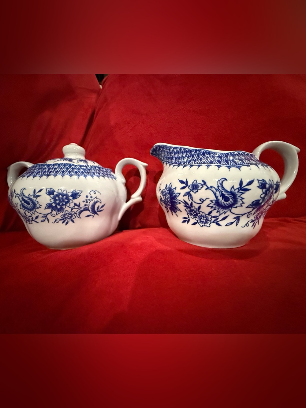 Atkins Ironware White and Blue Floral Porcelain Creamer and Sugar